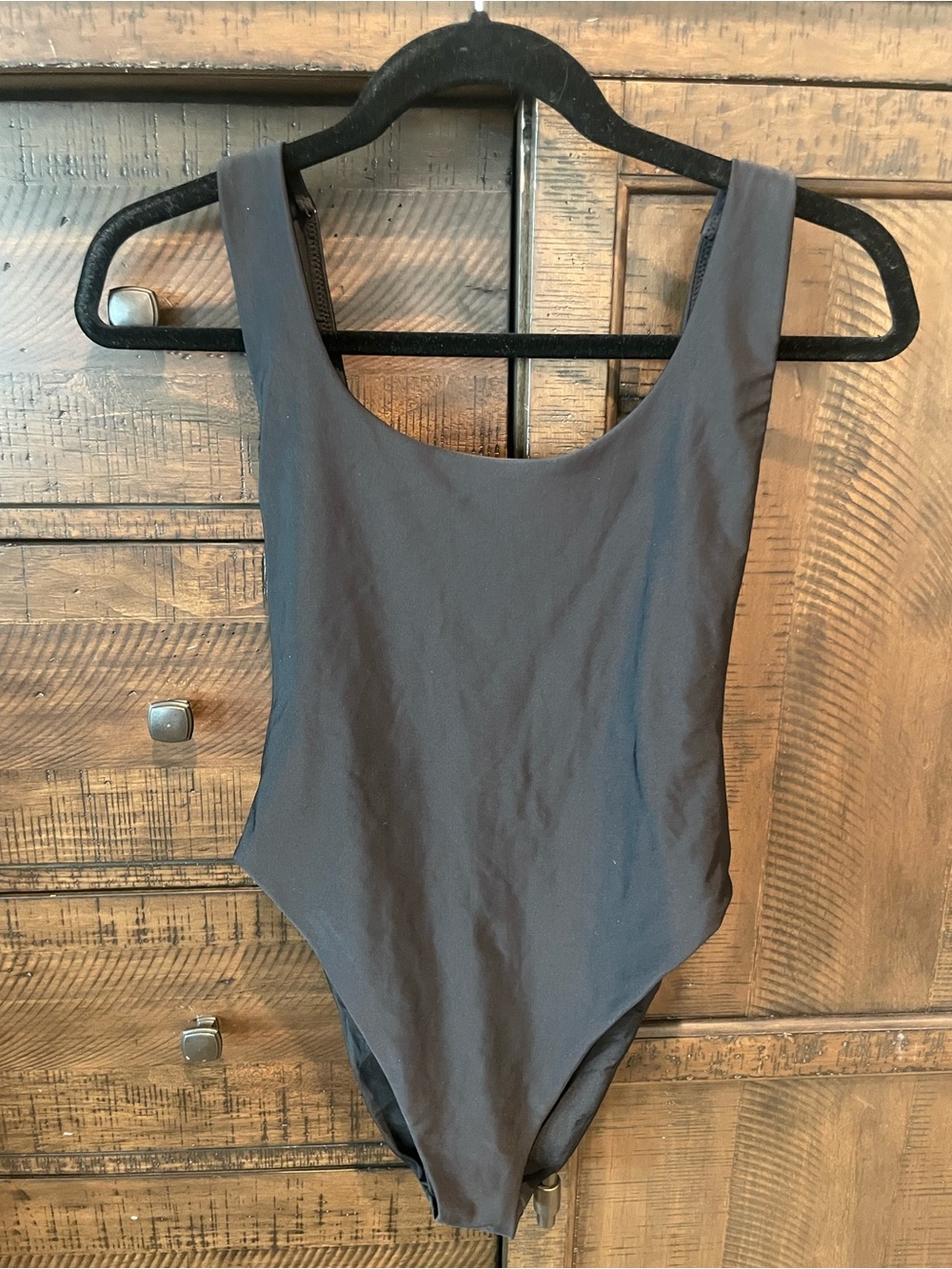 aerie Black Scoop-Back  Cheeky One-Piece Swim Bodysuit